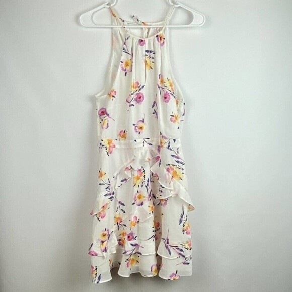 Parker Dress Womens Medium White Floral Mini Dress Tropical Lightweight - Picture 3 of 13